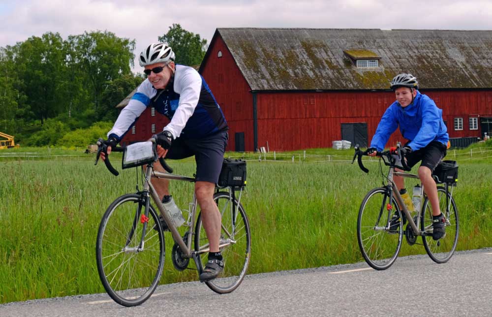 Tom Hale and Son on bikes