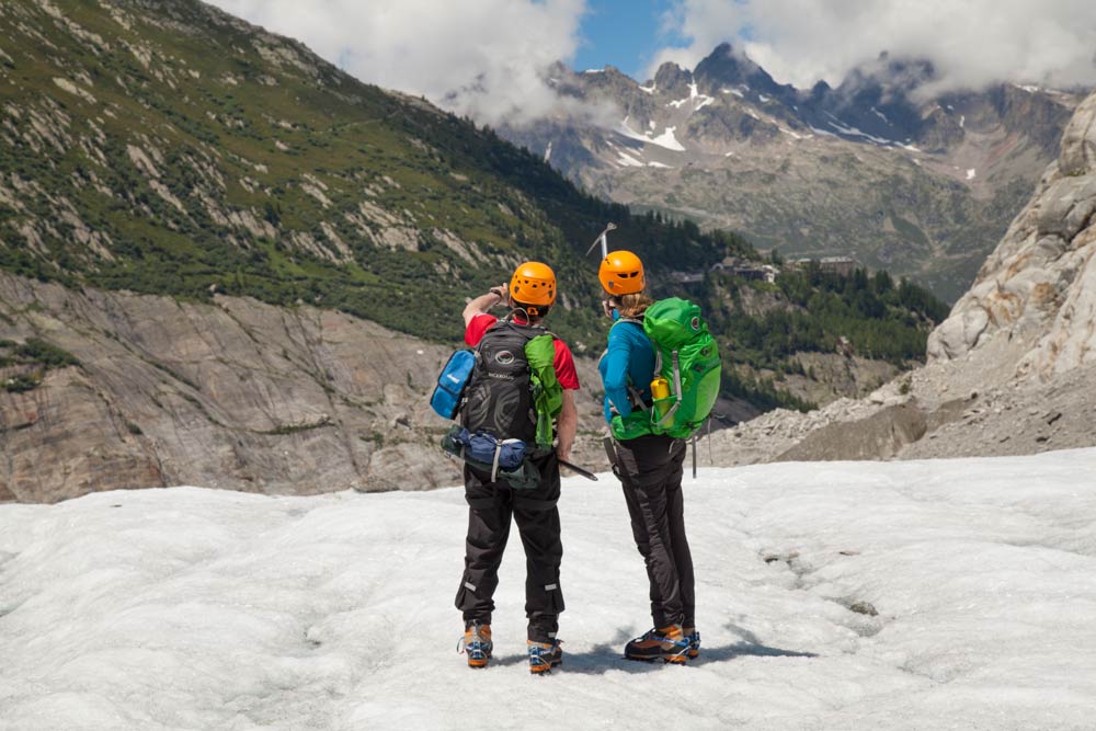 Backroads Guests hiking with crampons in the Alps