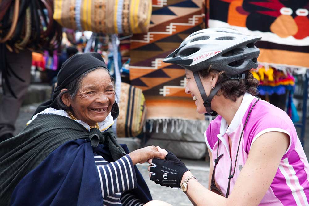 Liz Hale meets a local woman in Ecaudor