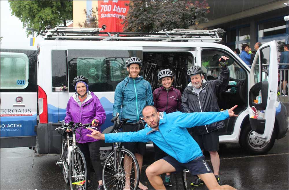 Soaked but happy at the end of our nearly 40 mile ride in the rain along the Danube
