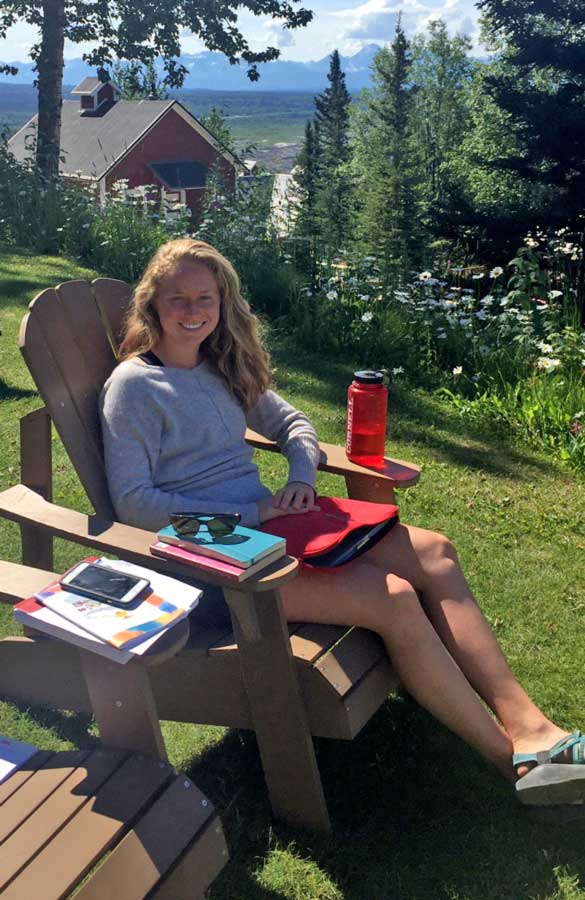 Casey Carr relaxing on a lawn chair