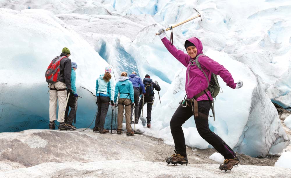 Ice hiking with crampons and other tools