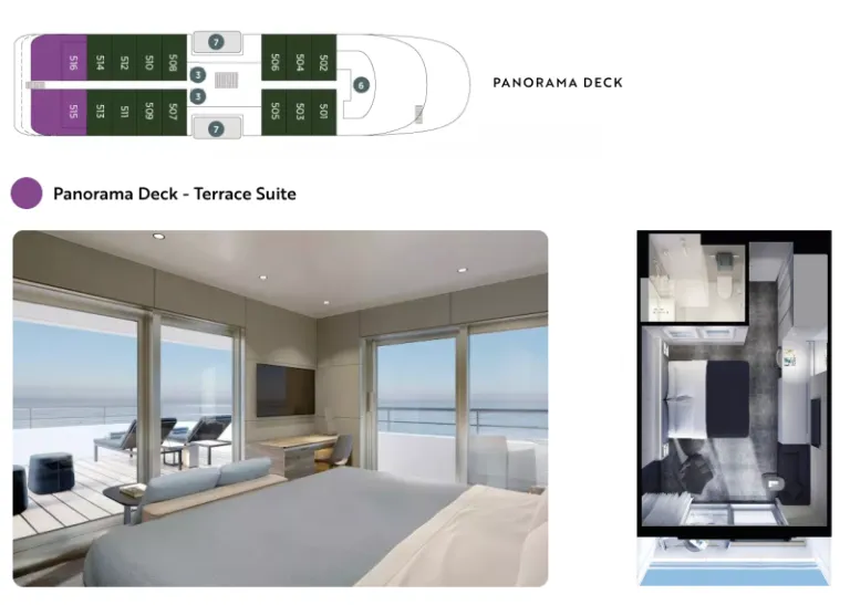 Emerald ship Panorama deck plan with Terrace Suite image and floor plans