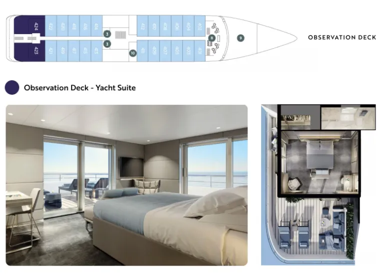 Emerald ship Observation deck plan with Yacht Suite image and floor plans