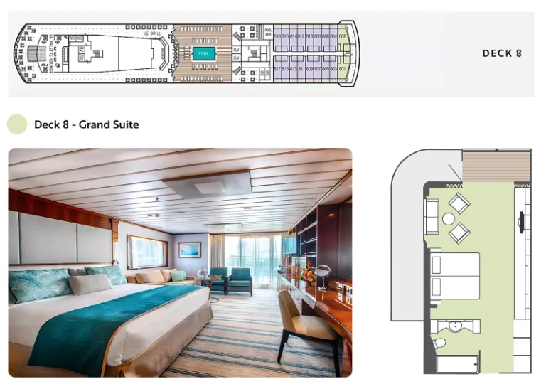 LePaul Deck 8 plans with Grand Suite image and floor plans
