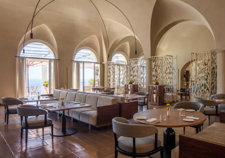 hotel restaurant with sloping ceilings