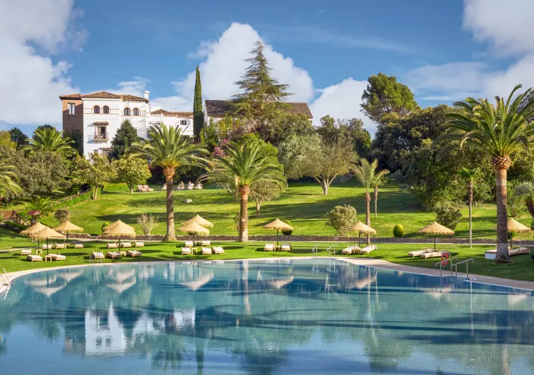 hotel overlooking large pool