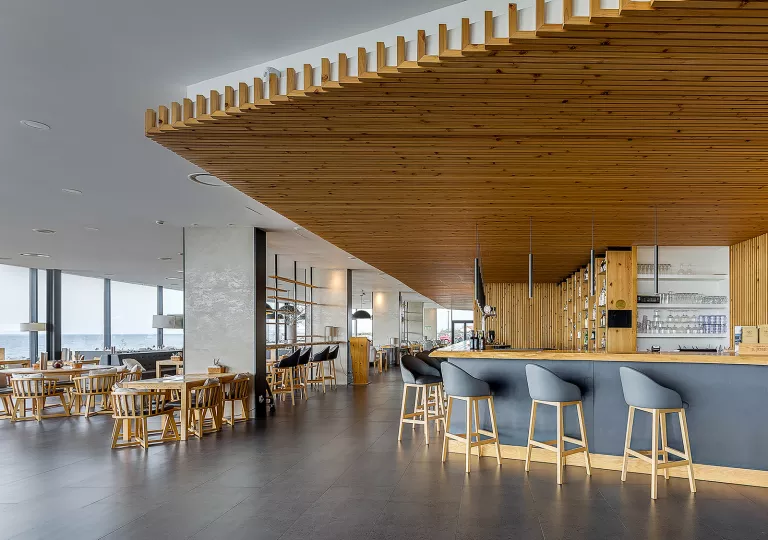 hotel cafe with wood furnishings