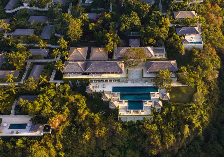 birds eye view of Amankila hotel featuring large swimming pool