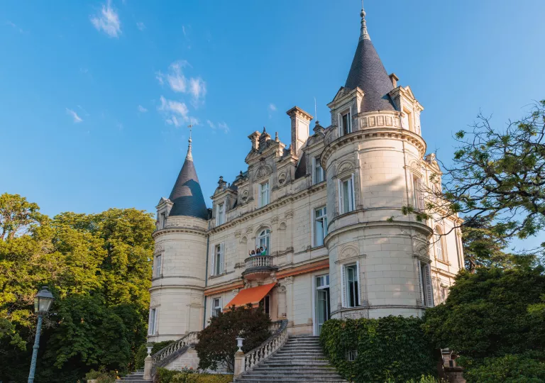 Castle-like building with two stairways on the front