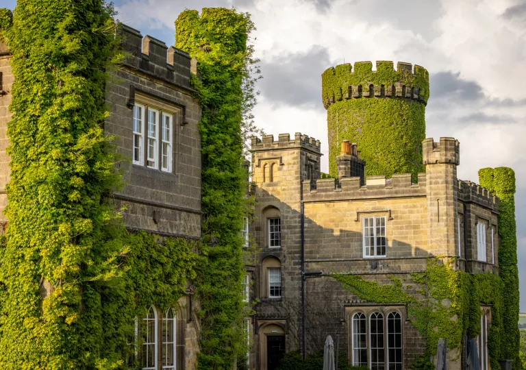 stone building covered in ivy