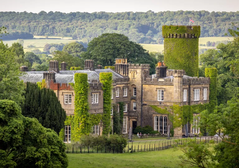 large stone castle covered in ivy