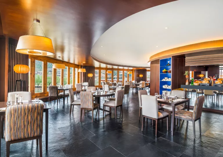Indoor dining area in a circular building