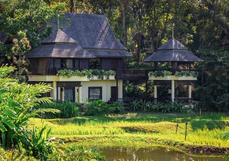 small homes surrounded by green grass
