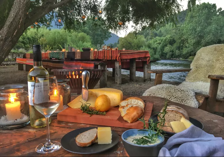 bread and cheese spread on the patio