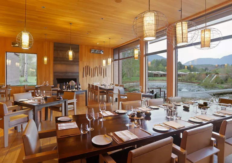 dining room with river view