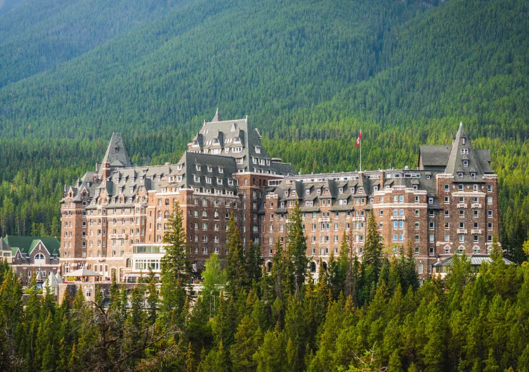 large hotel in the heavily forested mountains