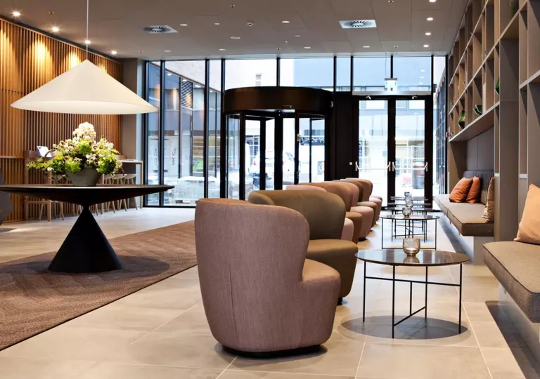 hotel lobby with seating