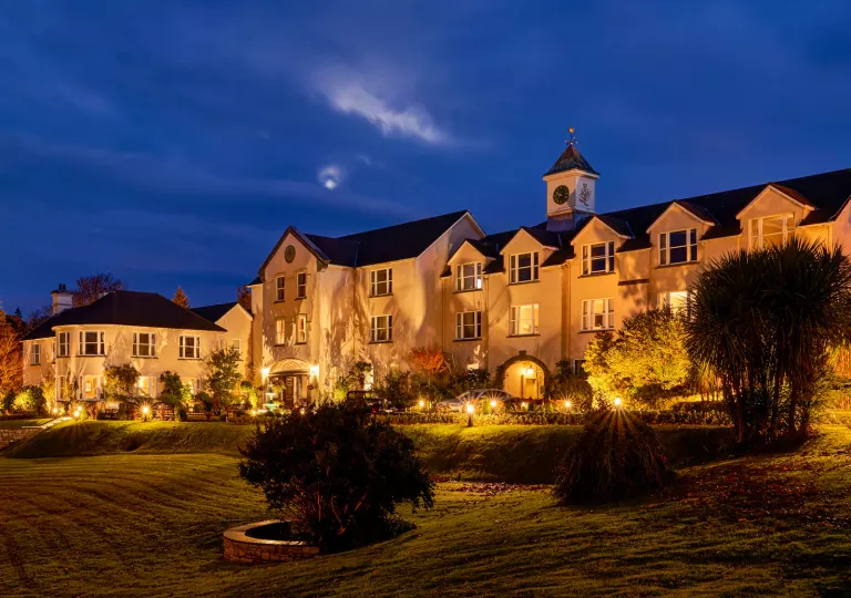 hotel lit up at night