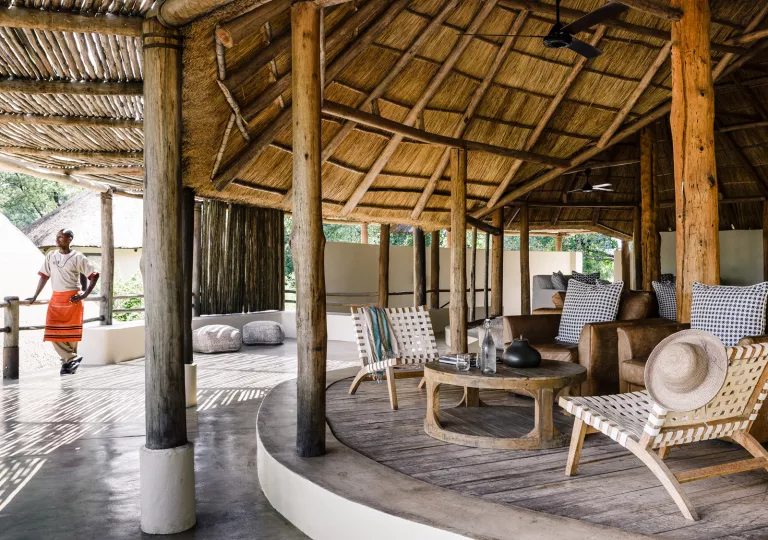 outdoor covered patio with seating