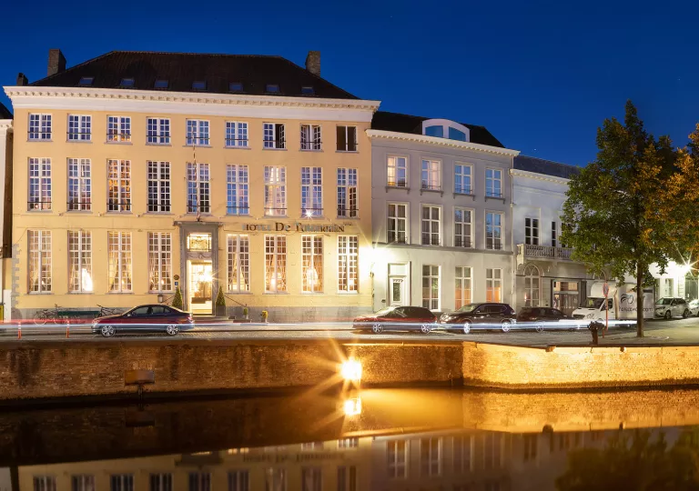 hotel lit up at night