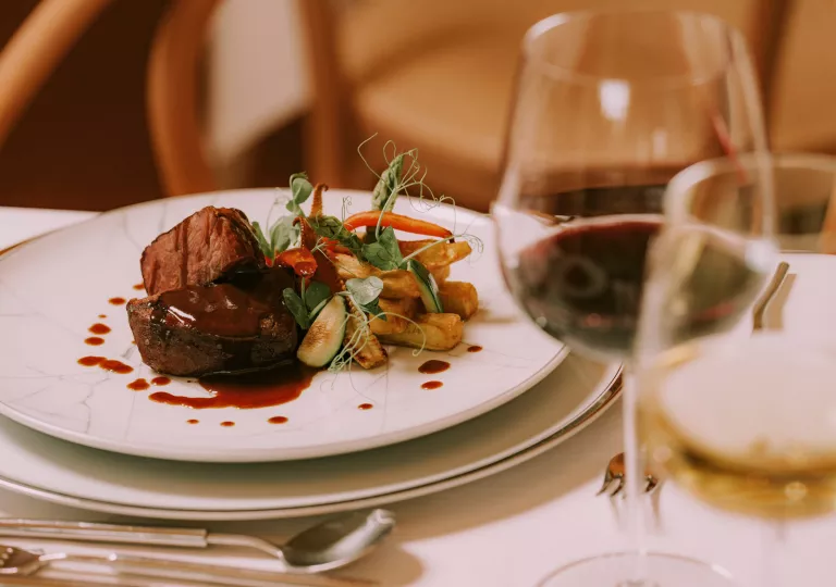 Dinner and glasses of wine