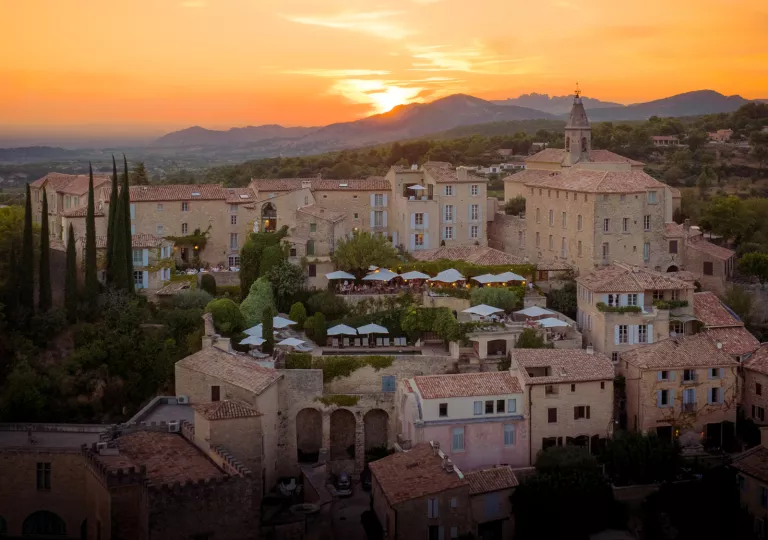 buildings with sunset in the back
