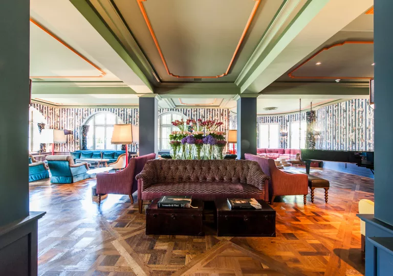 colorful couches in a living room