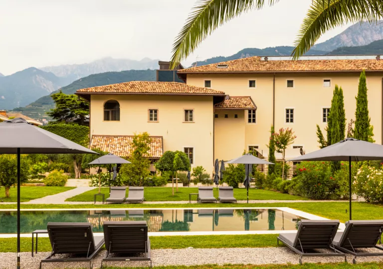 Yellow building with an outdoor pool