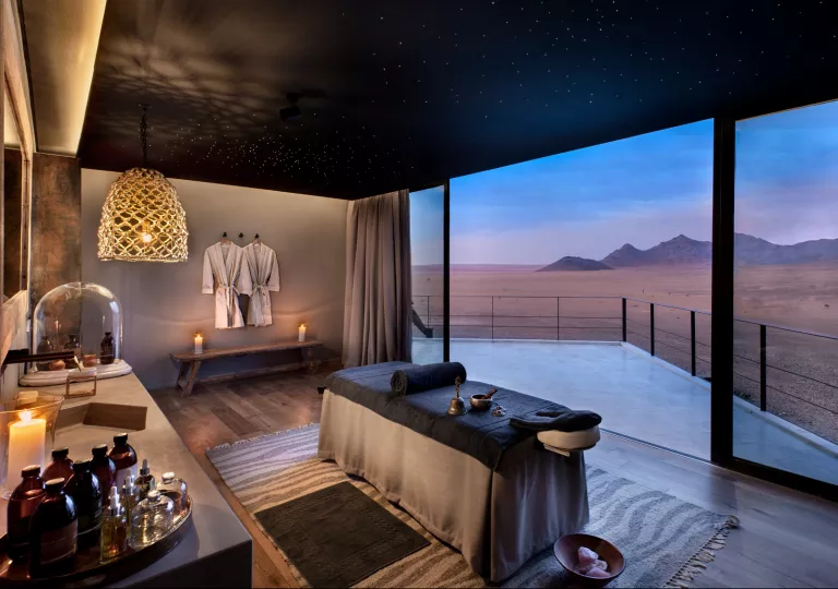 spa room with sunset view