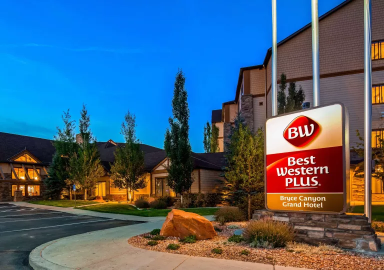 Hotel building exterior with a &quot;Best Western Plus Bryce Canyon Grand Hotel&quot; sign