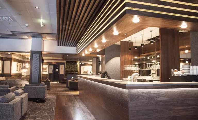 Hotel lobby with illuminated lights