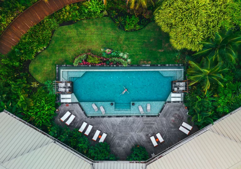 Aerial shot of hotel pool