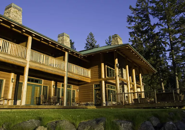 Exterior view of cabin illuminated by the sun
