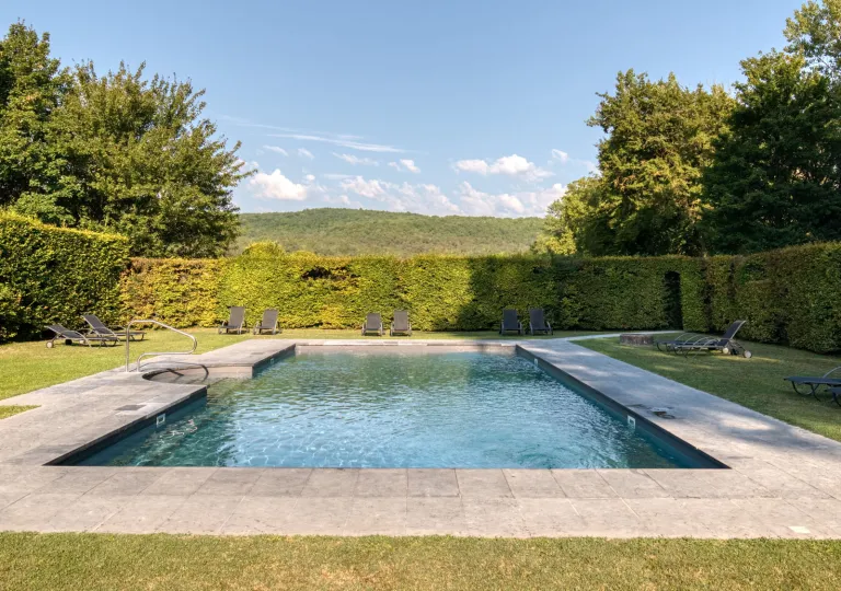 The outdoor swimming pool at the Manoir d'Hautegente, in the Dordogne region of France.