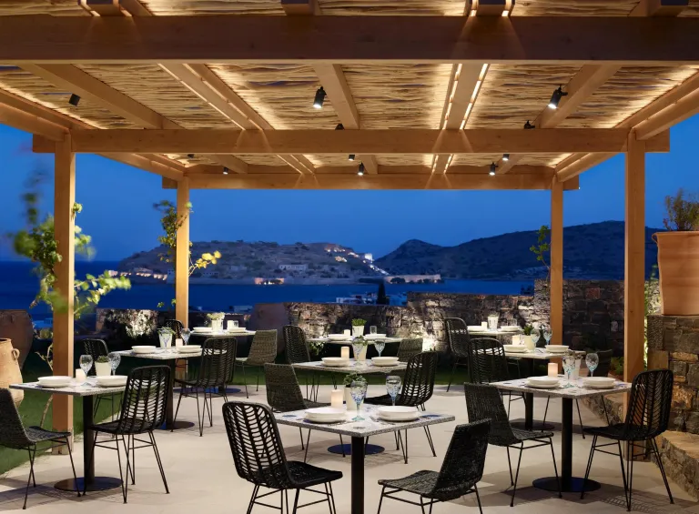 Open air resort restaraunt terrace.