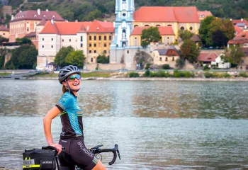 Backroads Biker on the shores of the Danube River 