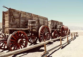 Twenty mule team wagon at the Harmony Borax Works in Death Valley