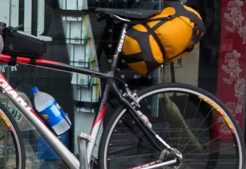 Ultralight bike touring gear in stuff bags