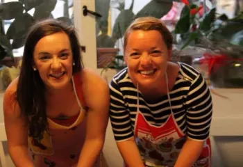 Kate and Collier making pasta at La Taverna del Duca in Puglia