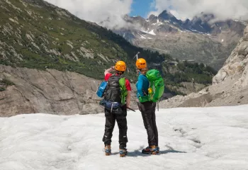 Backroads Guests hiking with crampons in the Alps