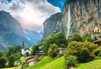 Switzerland Cliff and Waterfall