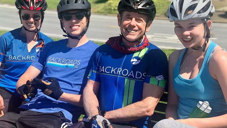 Tom Hale biking with his kids - Backroads