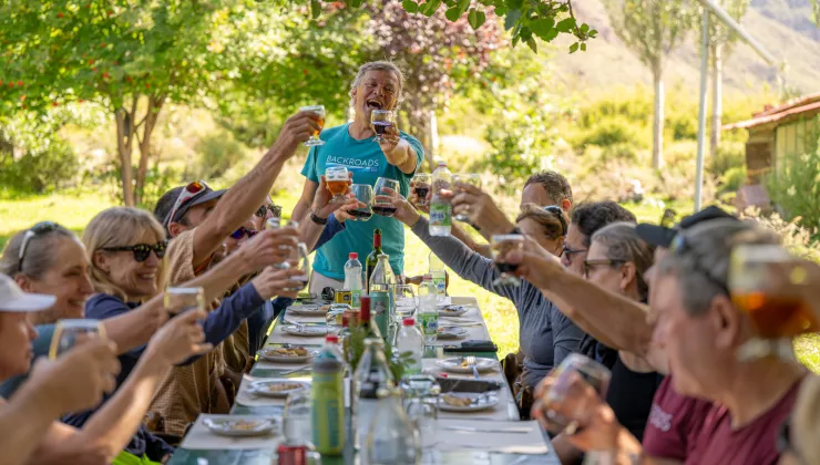 table of guests cheersing