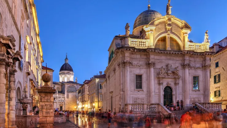 Town center with European cathedrals