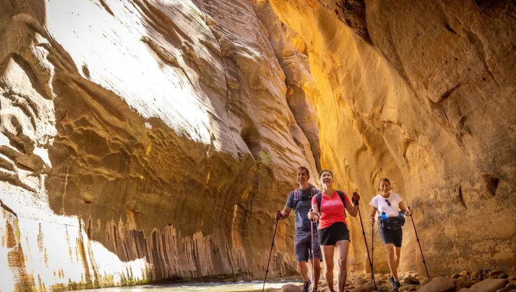 Group of hikers walking in a cavern