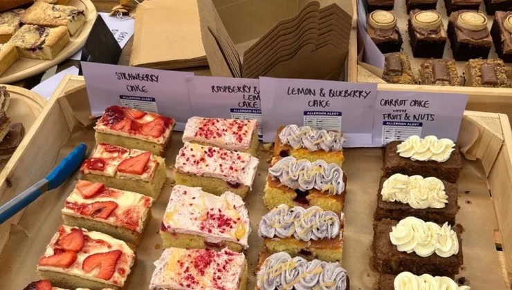 Wooden tray of cakes and pastries