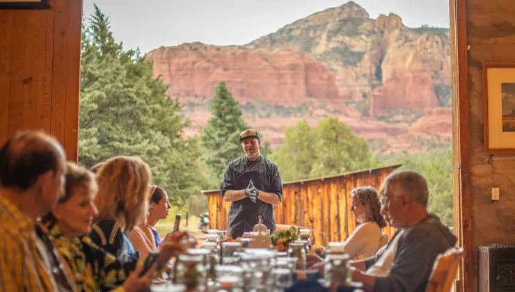 Dining against the backdrop of red rock desert.