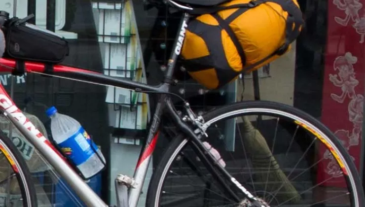 Ultralight bike touring gear in stuff bags