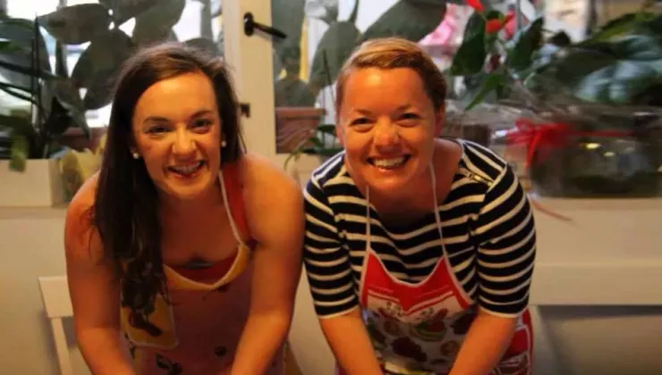 Kate and Collier making pasta at La Taverna del Duca in Puglia